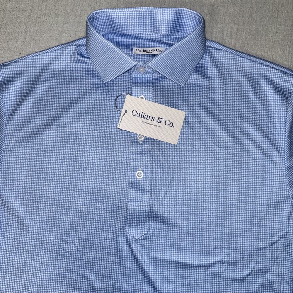 Collars and Co Golf Polo Light Blue Geometric AOP Size Small Preppy NWT